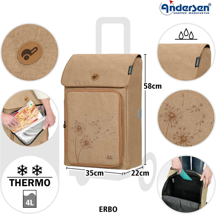 ANDERSEN Einkaufstrolley - Royal Shopper Erbo beige 45 L Einkaufswagen, gross, Thermo, vielseitig, A
