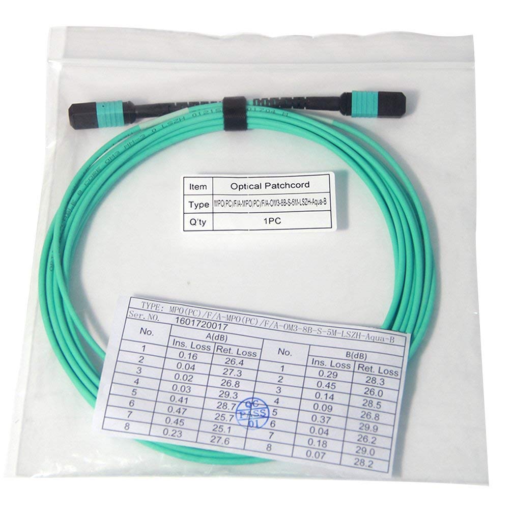 10Gtek® Fiber Patch Cable - MPO to MPO OM3 Multimode Fiber Jumper Patch Cord, 8-core Fiber for QSFP+
