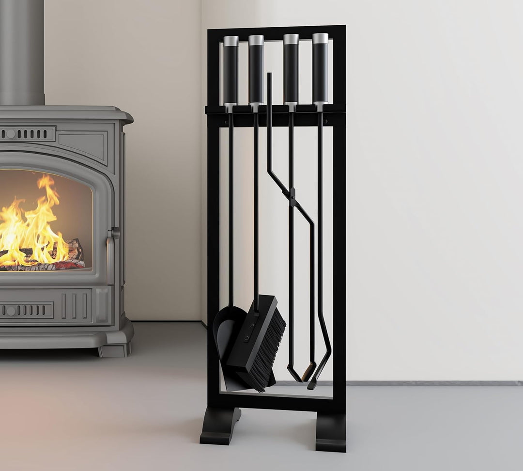 Kingson Kaminbesteck 4-teilig - Inklusive Schürhaken, Schaufel, Bürste & Zange - 61 cm Kaminbesteck