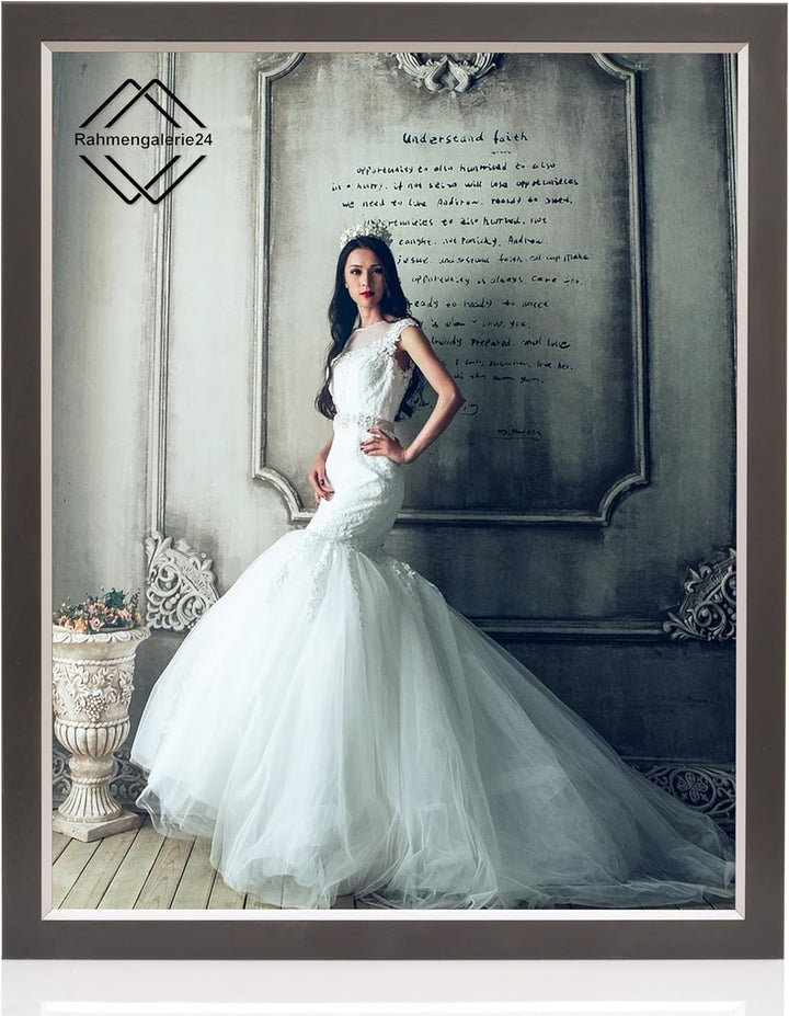 rahmengalerie24 Bilderrahmen 37,5x98 cm New New Elegance Rahmen schwarz Silber Holz Acrylglas ohne P