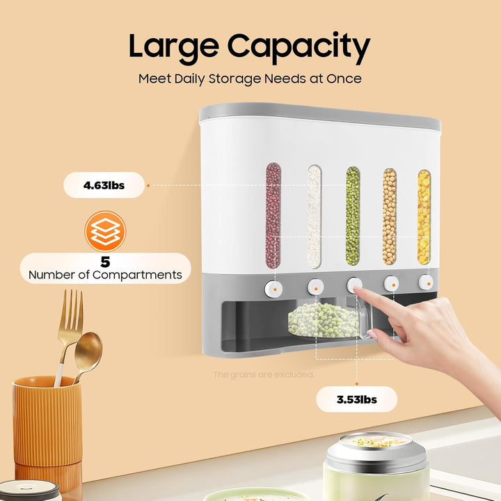 Müslispender, 5 Fächer Getreidebehälter mit Becher, Snackspender Reisspender, Küchen Trockenfutter A