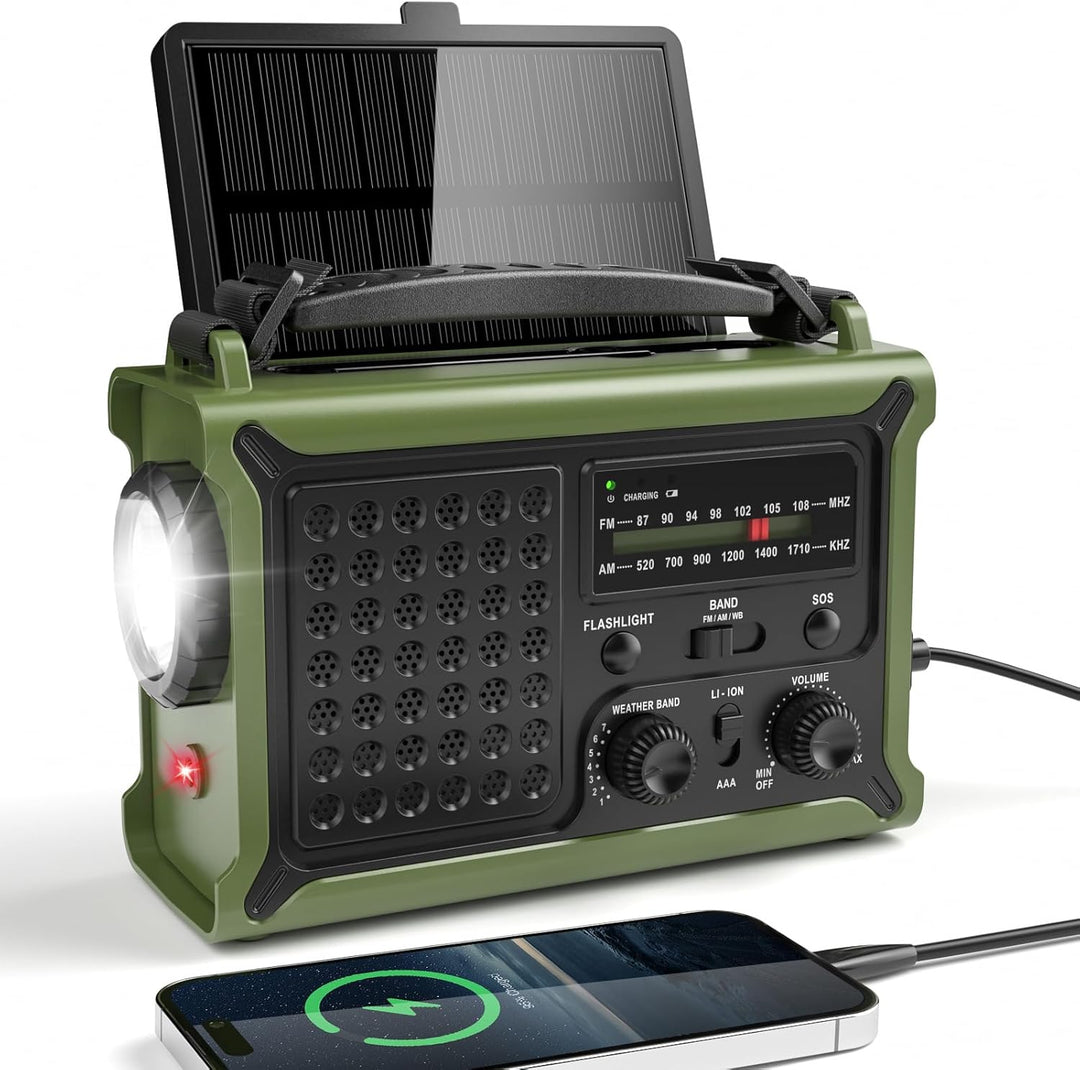 Mesqool Kurbelradio, Solar Notfallradio mit AM/FM Empfang, 12000mAh Wiederaufladbare Powerbank, IPX6