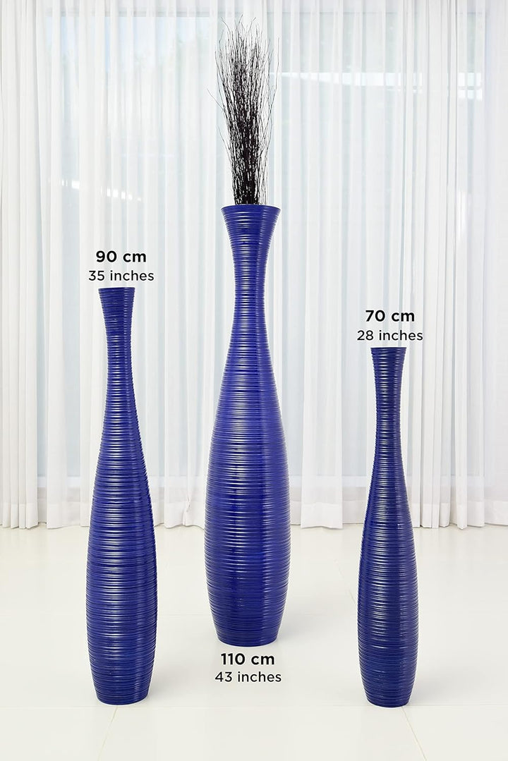 Leewadee Grosse Bodenvase für Dekozweige hohe Standvase Design Holzvase, Holz, 90 cm, blau 90 cm Bla