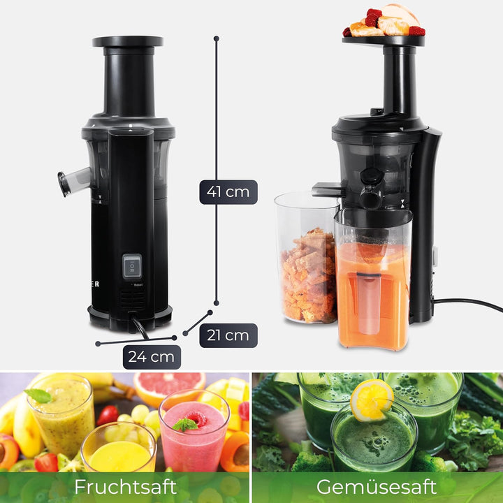 KLAMER Slow Juicer Gemüse und Obst, Entsafter mit Rückwärtsgang, elektrische Fruchtpresse mit Bürste