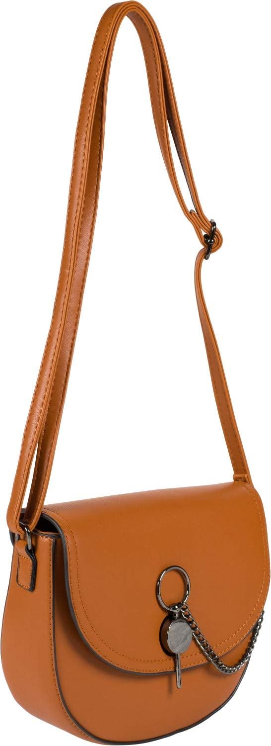 styleBREAKER Damen halbrunde Saddle Bag Umhängetasche einfarbig, Stift Verschluss und Kette, Schulte