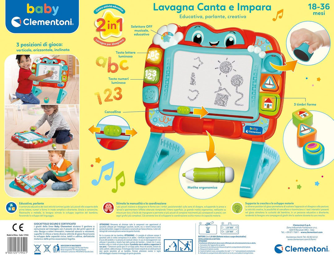 Clementoni Baby 17955 Magnetische Tafel zum Singen und Lernen für Kinder, 18-36 Monate, Lernzentrum
