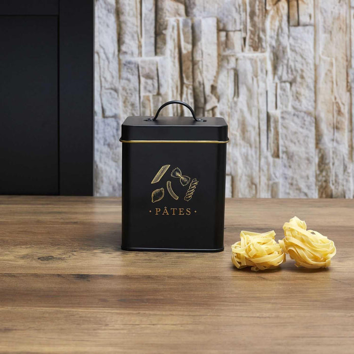 COOK CONCEPT, BT6821, Elegant Metal Box for Pasta, Black and Gold Design, airtight for optimal Prese