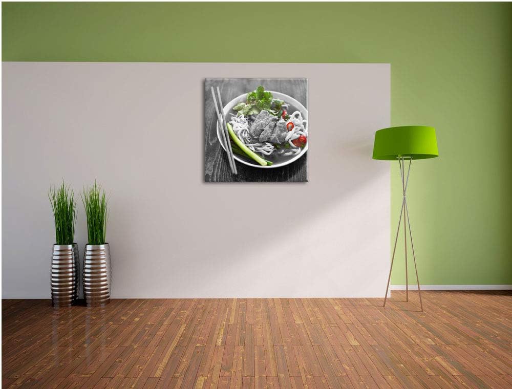 Pixxprint Nudelsuppe mit Fleisch als Leinwandbild/Grösse: 70x70 cm/Wandbild/Kunstdruck/fertig bespan