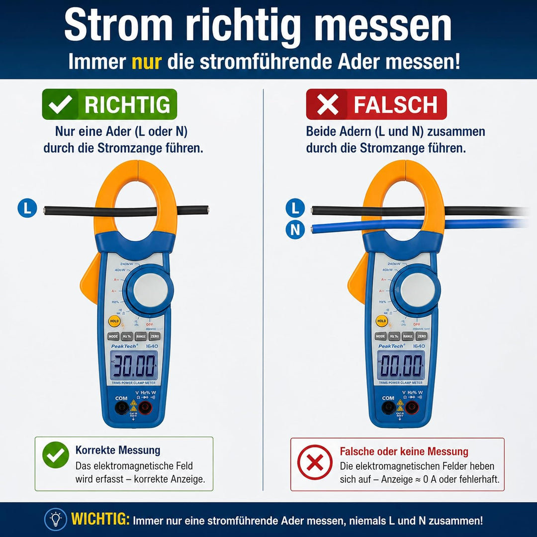 PeakTech True RMS Stromzange 1000A AC DC und Digital Multimeter 4000 Counts mit Durchgangsprüfer - C