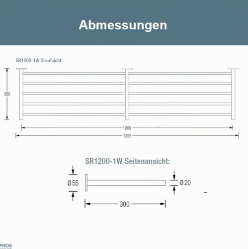 PHOS Design, SR1200-1W, Schuhregal Wandmontage, 120 cm breit, gebürsteter Edelstahl 120 cm Breite, 1