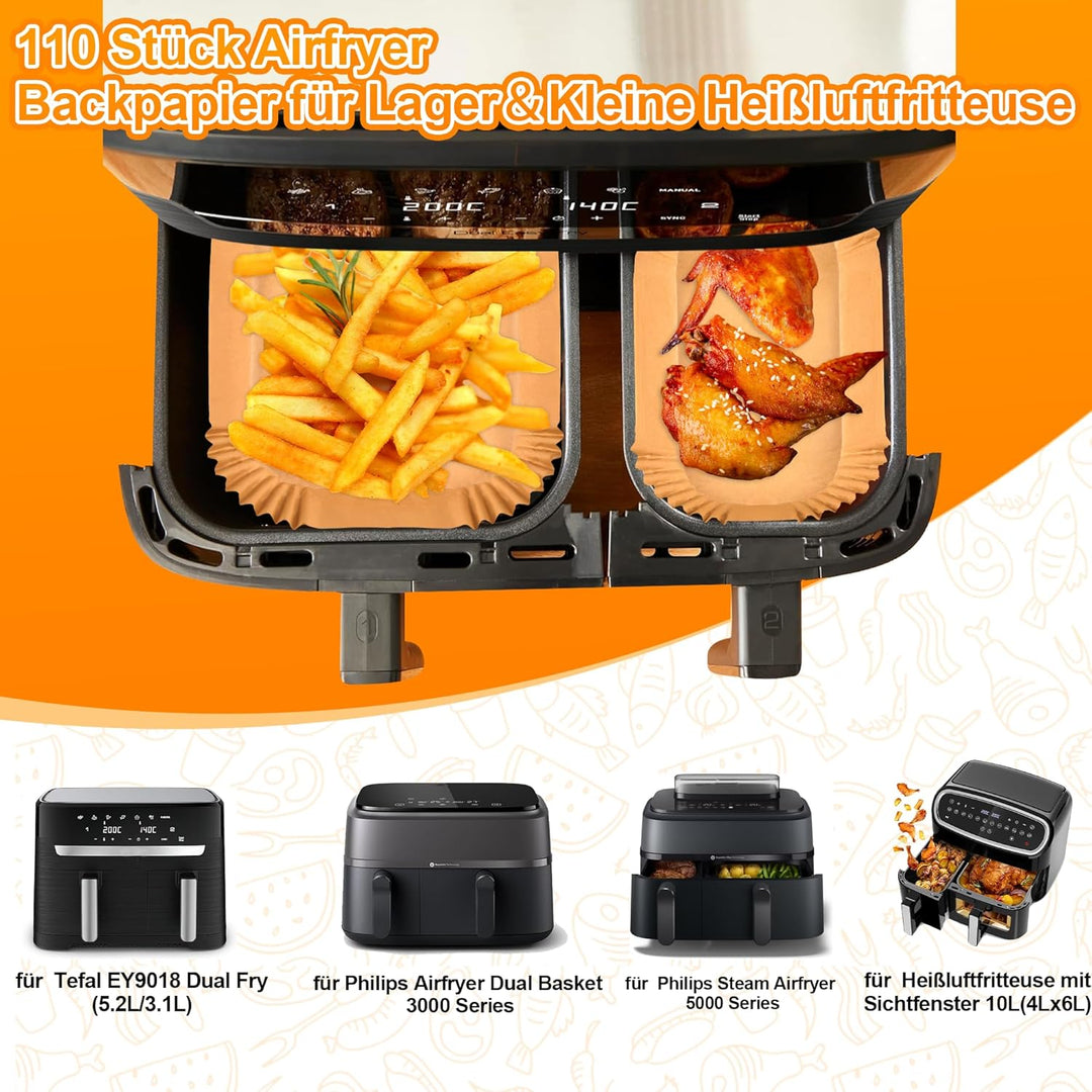 Hivio 120 Stück Airfryer Backpapier für Philips Airfryer Dual Basket 3000 Series 9L/ Dual Easy Fry &