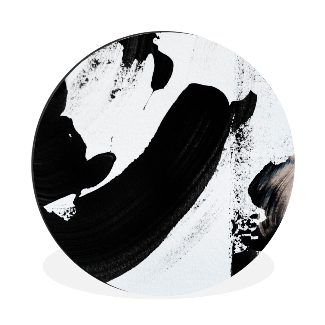 MuchoWow Wandbild Rund Wanddeko Deko Wohnzimmer Bilder 60x60 cm Schwarz - Abstrakt - Design, 60x60 c
