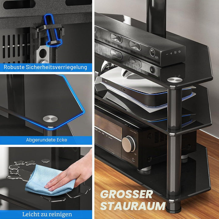 RFIVER TV Rack Glas Fernsehtisch TV Ständer für 32 - 70 Zoll Fernseher, TV Eckschrank TV Möbel Ferns