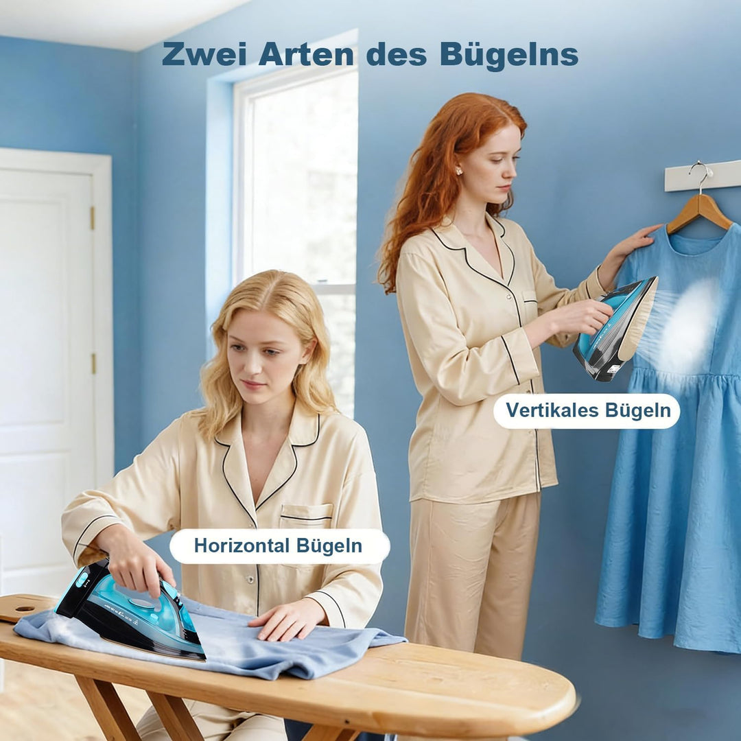 Bügeleisen, Dampfbügeleisen Kabelloses, Keramiksohle, abschaltautomatisch, 2400W Blau, Blau