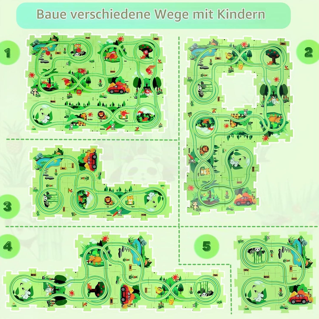 YOOYID Kunststoff Puzzle mit Autorennbahn für Kinder im Alter von 3-6 Jahren, Kinderspielzeug für Pu