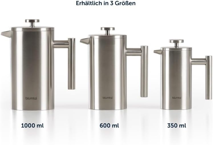 Blumtal French Press aus Edelstahl 350 ml (2 Tassen) - Thermo Kaffeebereiter doppelwandig isoliert m