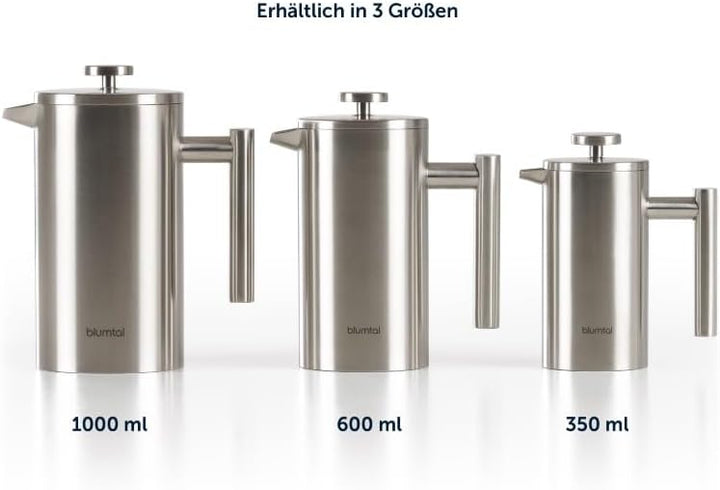 Blumtal French Press aus Edelstahl 350 ml (2 Tassen) - Thermo Kaffeebereiter doppelwandig isoliert m