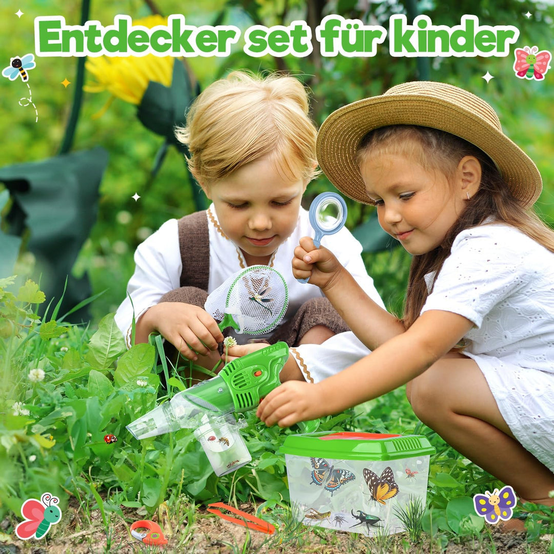 PLAY Forscherset für Kinder, Entdecker Set, Mit Insektenfänger, Insektenbox, Schmetterlingsnetz, Lup