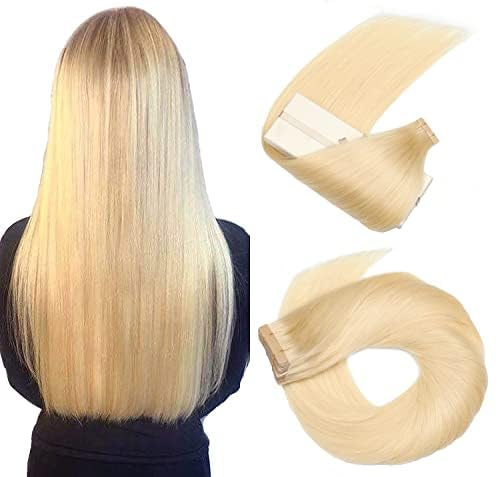 HotLulana Tape In Extensions Echthaar Bleach Blonde Real Hair Extensions 20Pieces 50g Skin Weft Hair