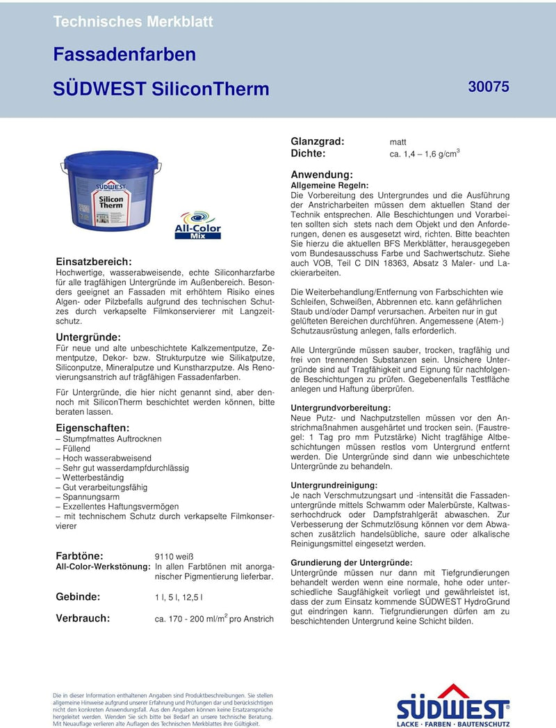 SÜDWEST Silicon Therm 12,5L Silikonharz Fassadenfarbe weiss matt