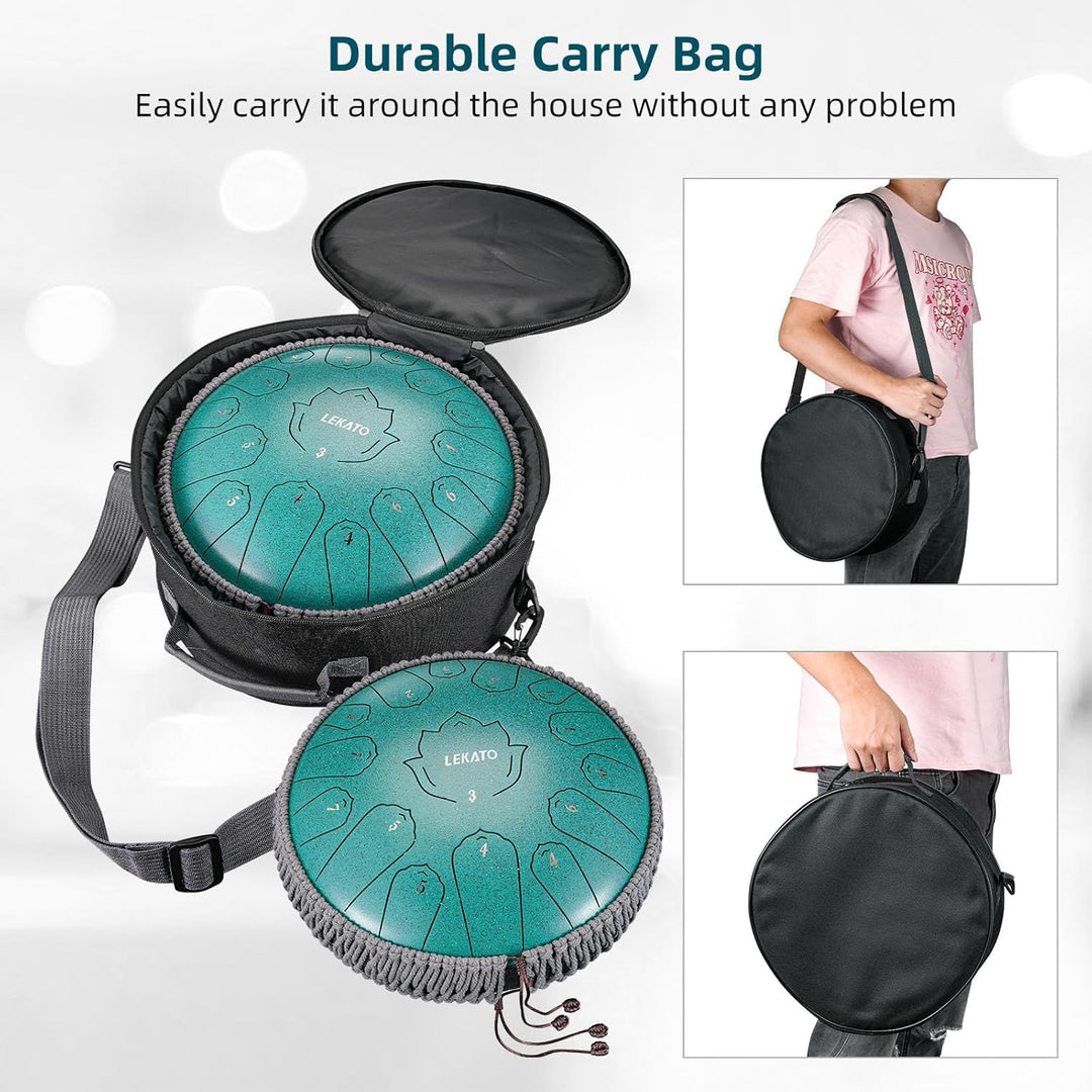 LEKATO Zungentrommel C Dur Tongue Drum(13 Zoll, 15 Noten) Stahlzungentrommel für Heilung Meditation