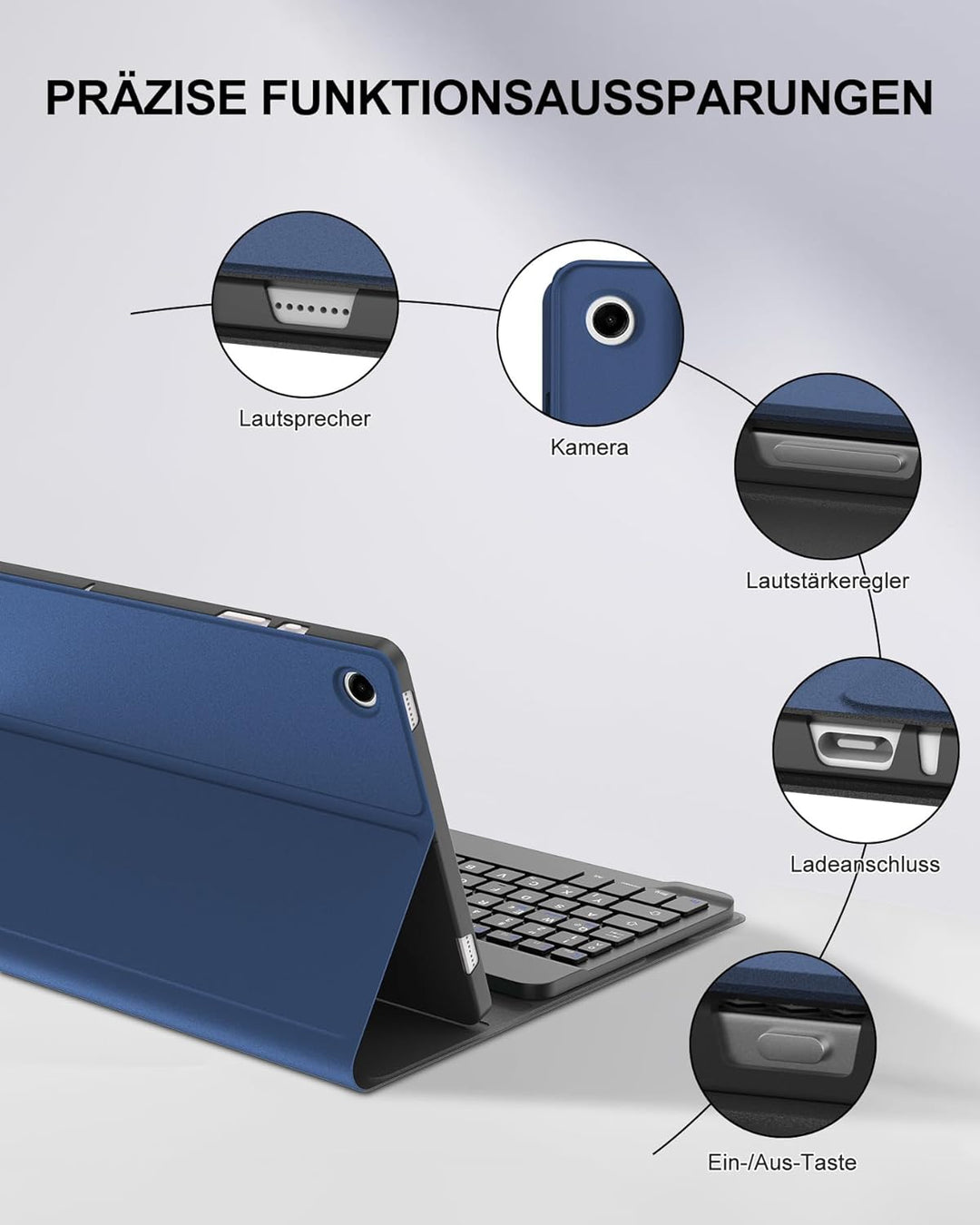 Hülle mit Tastatur für Samsung Galaxy Tab A9+ 11" (2023, SM-X210/X215/X216), Deutsch QWERTZ Keyboard