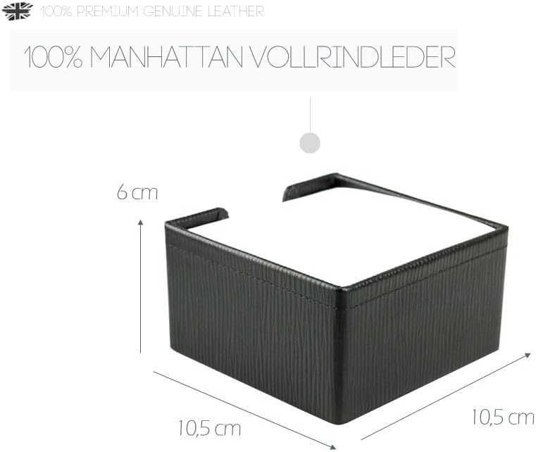 DELMON VARONE - Zettelkasten Premium Leder Manhattan Schwarz - Zettelbox inkl. 500 Blatt Papier, Not