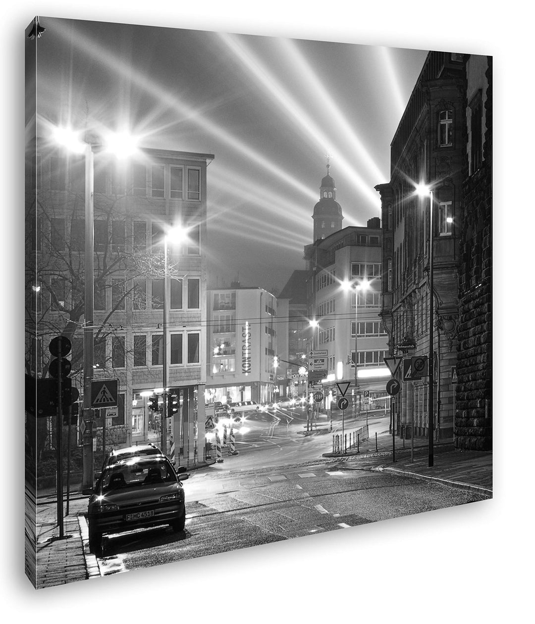 deyoli hellerleuchtete Strassen von Frankfurt Format: 70x70 Effekt: Schwarz&amp;Weiss als Leinwandbild,