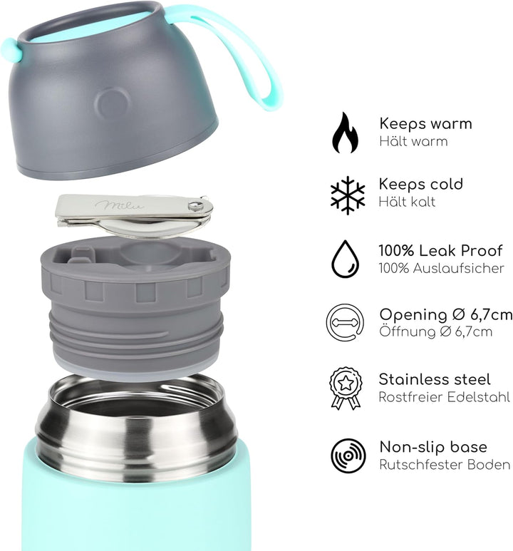 Milu® Thermobehälter 450, 650ml, 800ml | Edelstahl Warmhaltebehälter | Essensbehälter | Speisegefäss