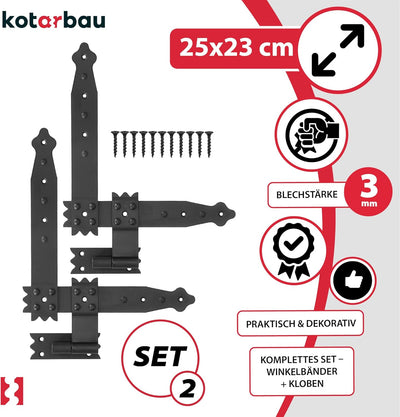 KOTARBAU® Winkelband 250 x 230 mm mit Kloben Fensterladenband Winkelscharnier Türband Torband Schwar