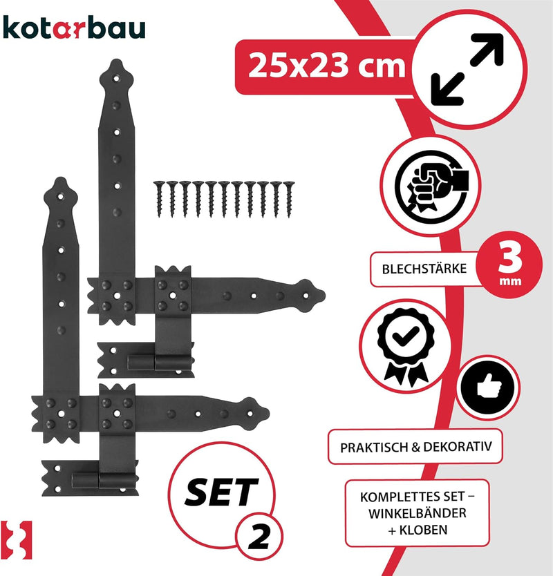 KOTARBAU® Winkelband 250 x 230 mm mit Kloben Fensterladenband Winkelscharnier Türband Torband Schwar