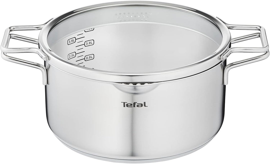 Tefal Nordica H852S655 Kochtopf, 6-teilig, 18/20/24 cm, Edelstahl + Glasdeckel, Ausgiesser, einfache