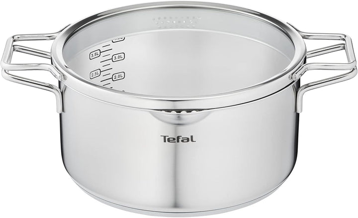 Tefal Nordica H852S655 Kochtopf, 6-teilig, 18/20/24 cm, Edelstahl + Glasdeckel, Ausgiesser, einfache