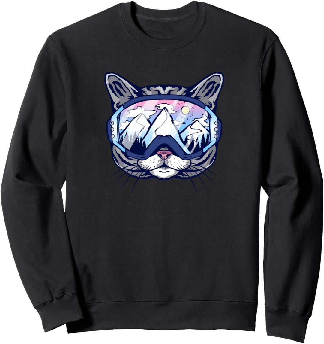 Katze mit Skibrille Schifahren Design für Skifahrer Sweatshirt