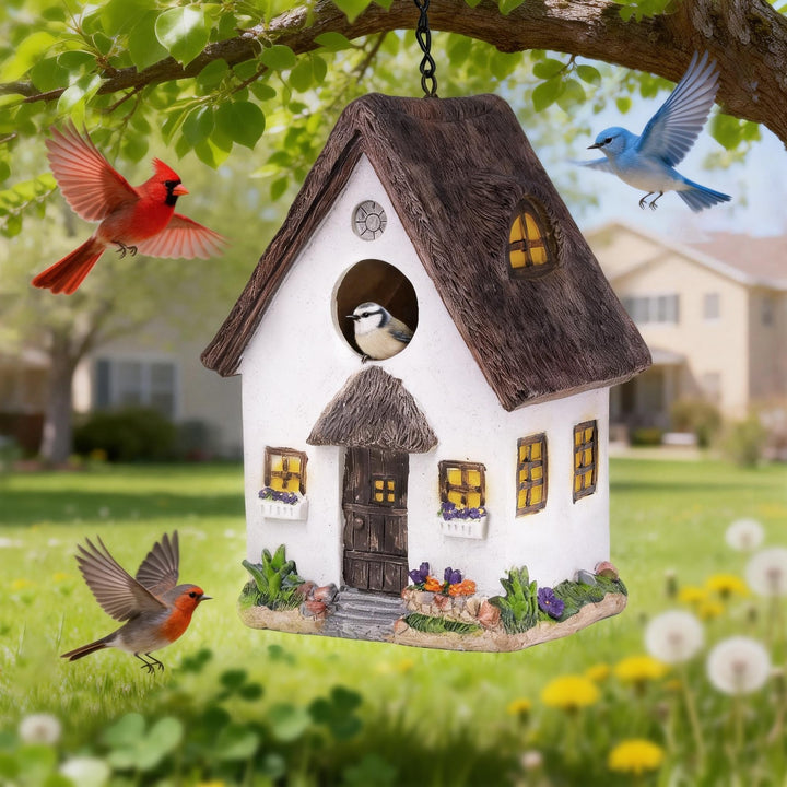 Vogelhaus für draussen, buntes Vogel-Nistkästen aus Kunstharz, mit Kette zum Aufhängen, für den Auss