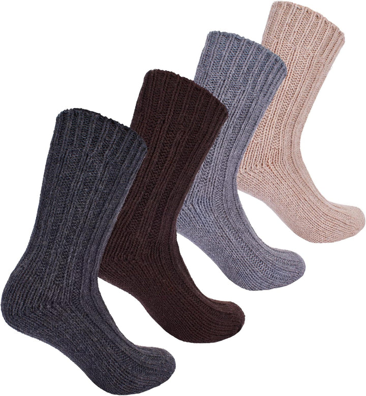 BRUBAKER 4 Paar Alpaka Socken sehr dick flauschig und warm - Wintersocken mit Alpakawolle, 47-50 Gra