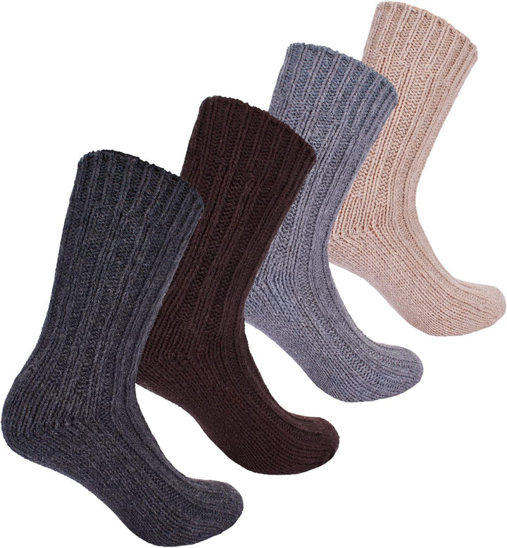 BRUBAKER 4 Paar Alpaka Socken sehr dick flauschig und warm - Wintersocken mit Alpakawolle, 47-50 Gra
