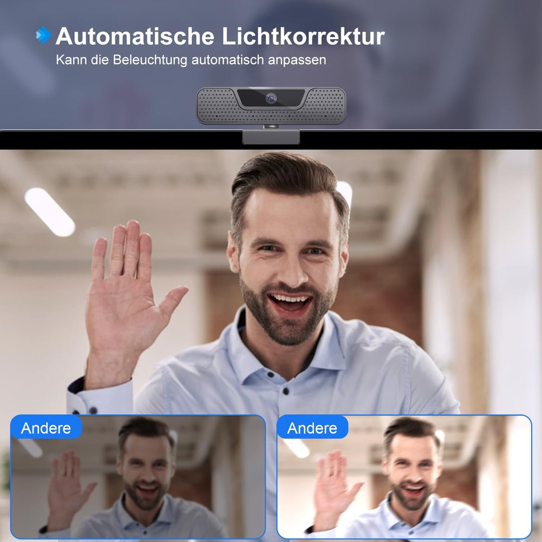 ToLuLu 4K Auto Focus Webcam for PC, 4 AI Noise Cancelling Microphones, UHD Webcam, Automatic Light C