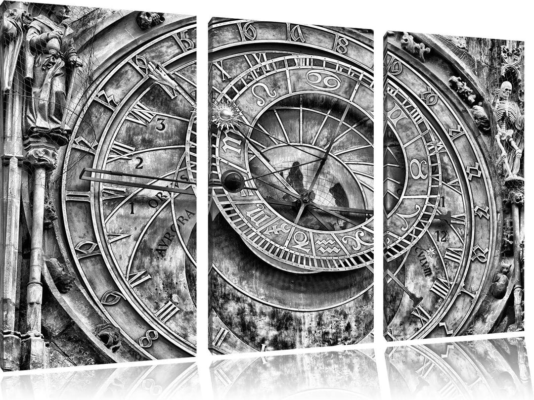 Pixxprint Sonnenuhr / 3-Teilig/Gesamtmass 120cm Leinwandbild bespannt auf Holzrahmen/Wandbild Kunstd