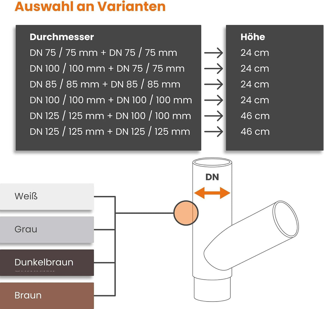INEFA Abzweiger Fallrohr 60 Grad, PVC DN 100/75 Braun Zubehör Fallrohr Kunststoff, einfache Steckmon