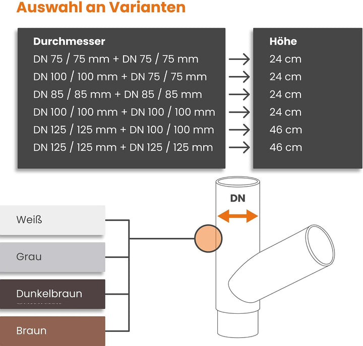 INEFA Abzweiger Fallrohr 60 Grad, PVC DN 100/75 Braun Zubehör Fallrohr Kunststoff, einfache Steckmon