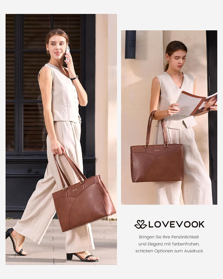 LOVEVOOK Laptoptasche Damen, Handtasche Gross Arbeitstasche Aktentasche | Wasserdicht PU Leder, Eleg