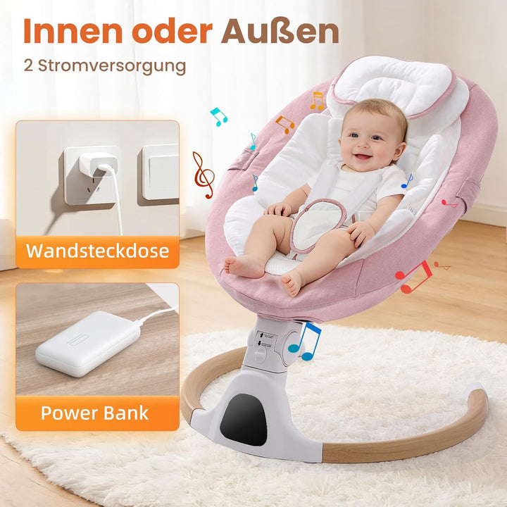 Babywippe Elektrisch, 0–6 Monate, max. 9 kg, Tragbares Neugeborenes Babyschaukel Indoor mit Bluetoot