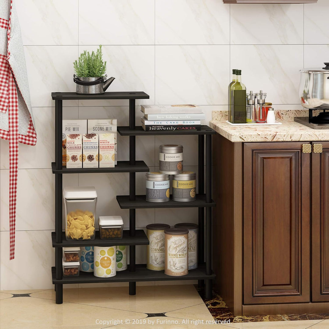 Furinno Akzent-Deko-Regal mit unterschiedlichen Ebenen, holz, Espresso/Schwarz, 29.49 x 80 x 100.2 c