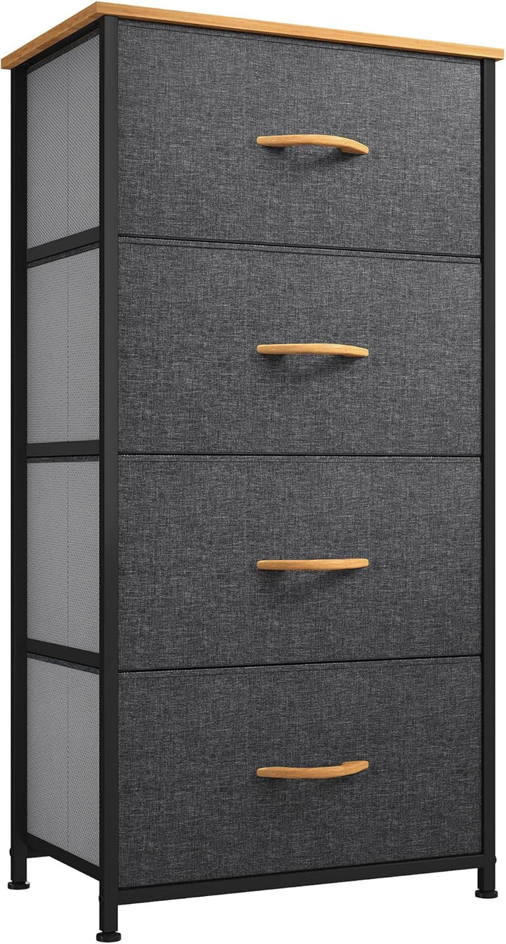 YITAHOME kommode Schmal, Schrank mit 4 Schubladen aus Stoff, Aufbewahrungskommode Industrial Stil fü