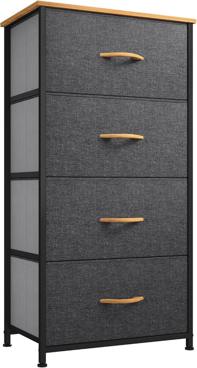 YITAHOME kommode Schmal, Schrank mit 4 Schubladen aus Stoff, Aufbewahrungskommode Industrial Stil fü