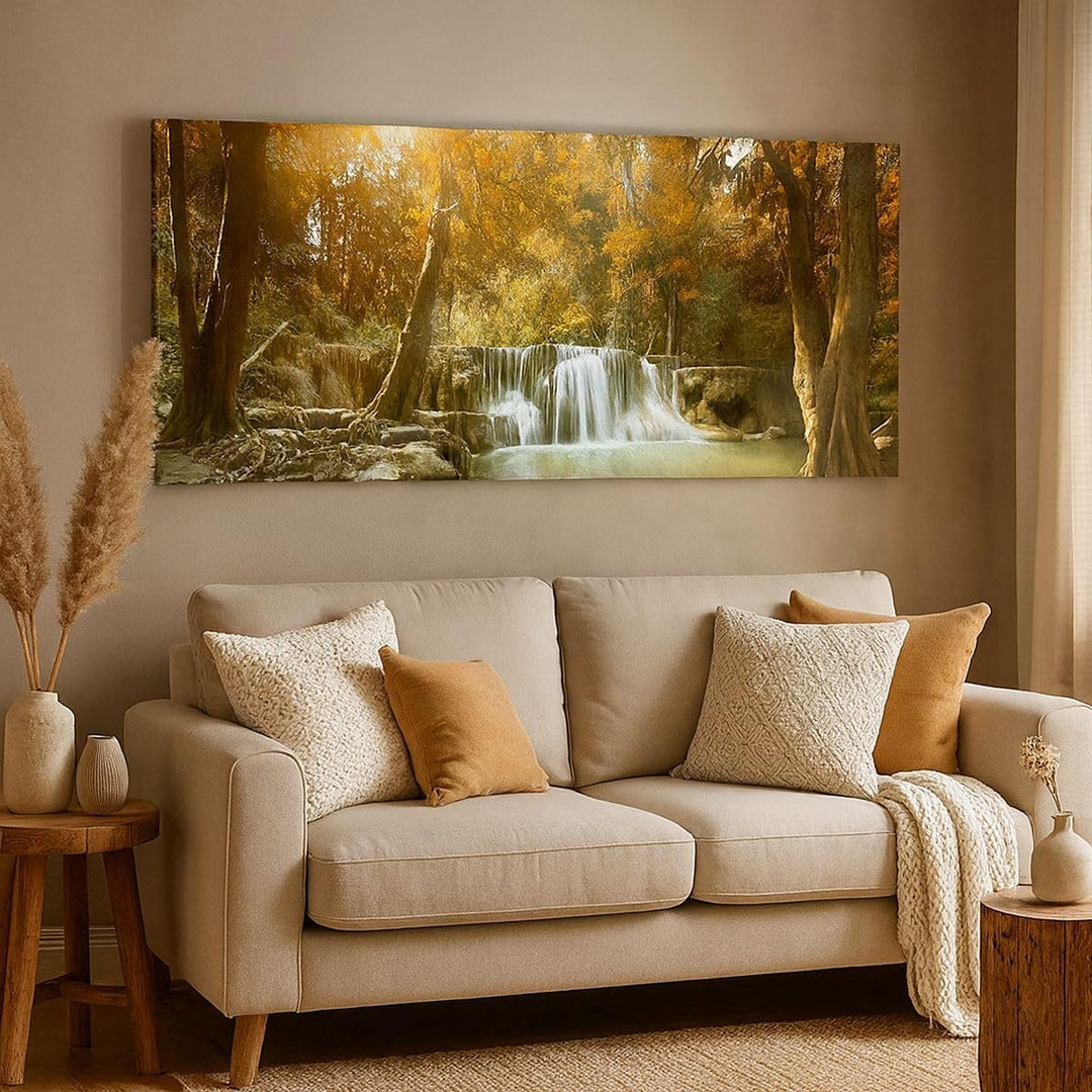 Panorama Bilder auf Leinwand Park Wasserfall Wasser Leinwandbild 90x30cm Wandbilder Dekoration Wohnz