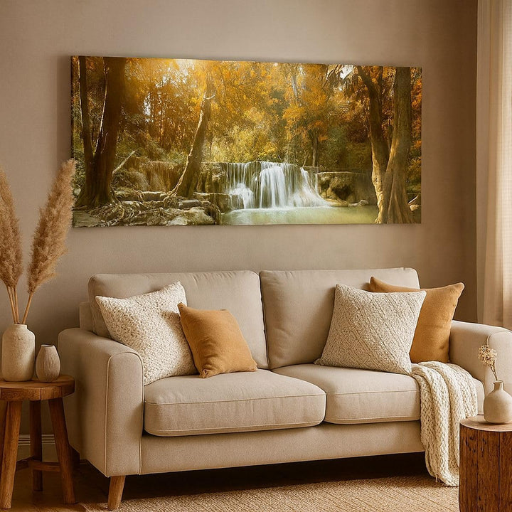 Panorama Bilder auf Leinwand Park Wasserfall Wasser Leinwandbild 90x30cm Wandbilder Dekoration Wohnz