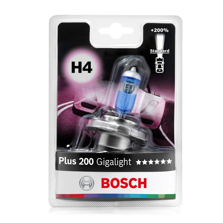Bosch H4 Plus 200 Gigalight Halogen-Glühlampe für Auto-Scheinwerfer, 12 V 60/55 W, 200% mehr Licht -