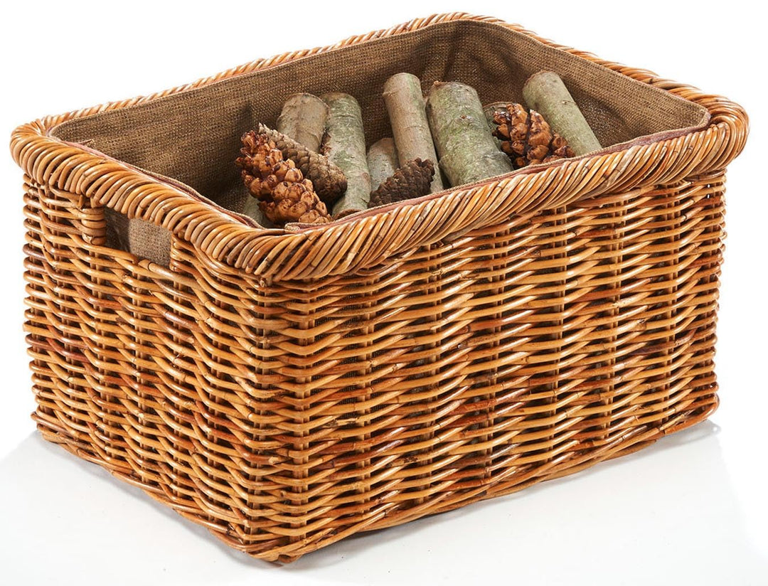 Holztrage Holzkorb für Kaminholz - Rattan Lacak mit abnehmbarem Leinenstoff Braun